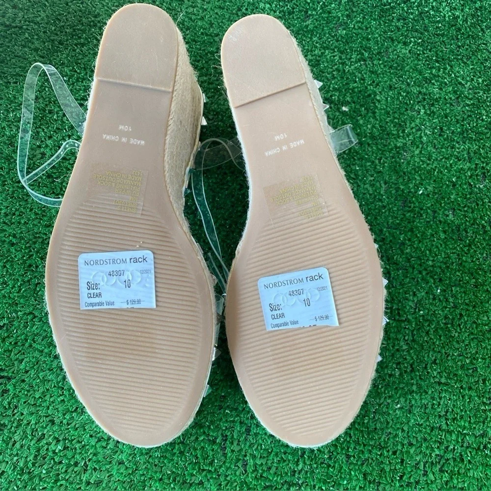 Steven New York by Steve Madden Clear Studded Espadrille Wedge Sandals S-10M K-2